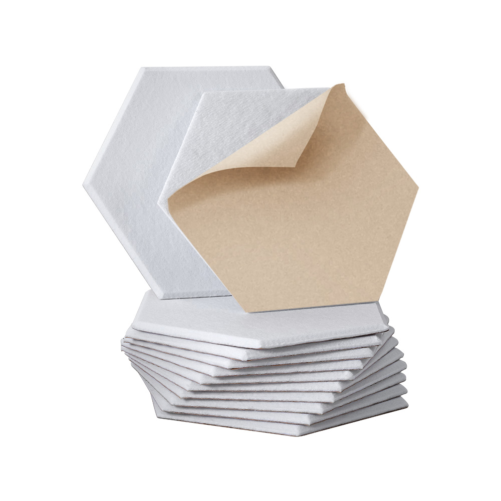 AF-HEX-12-WH-145616-00 Alpha Acoustic Foam 12pcs 35x30x0.9cm Soundproof Absorption Panel Adhesive White - Image 1