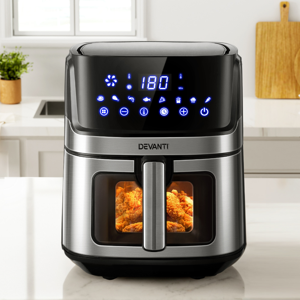 AF-K-J-NA5ST-BK-SS-60810-06 Devanti Air Fryer 6.5L LCD Fryers Clear Window - Image 1