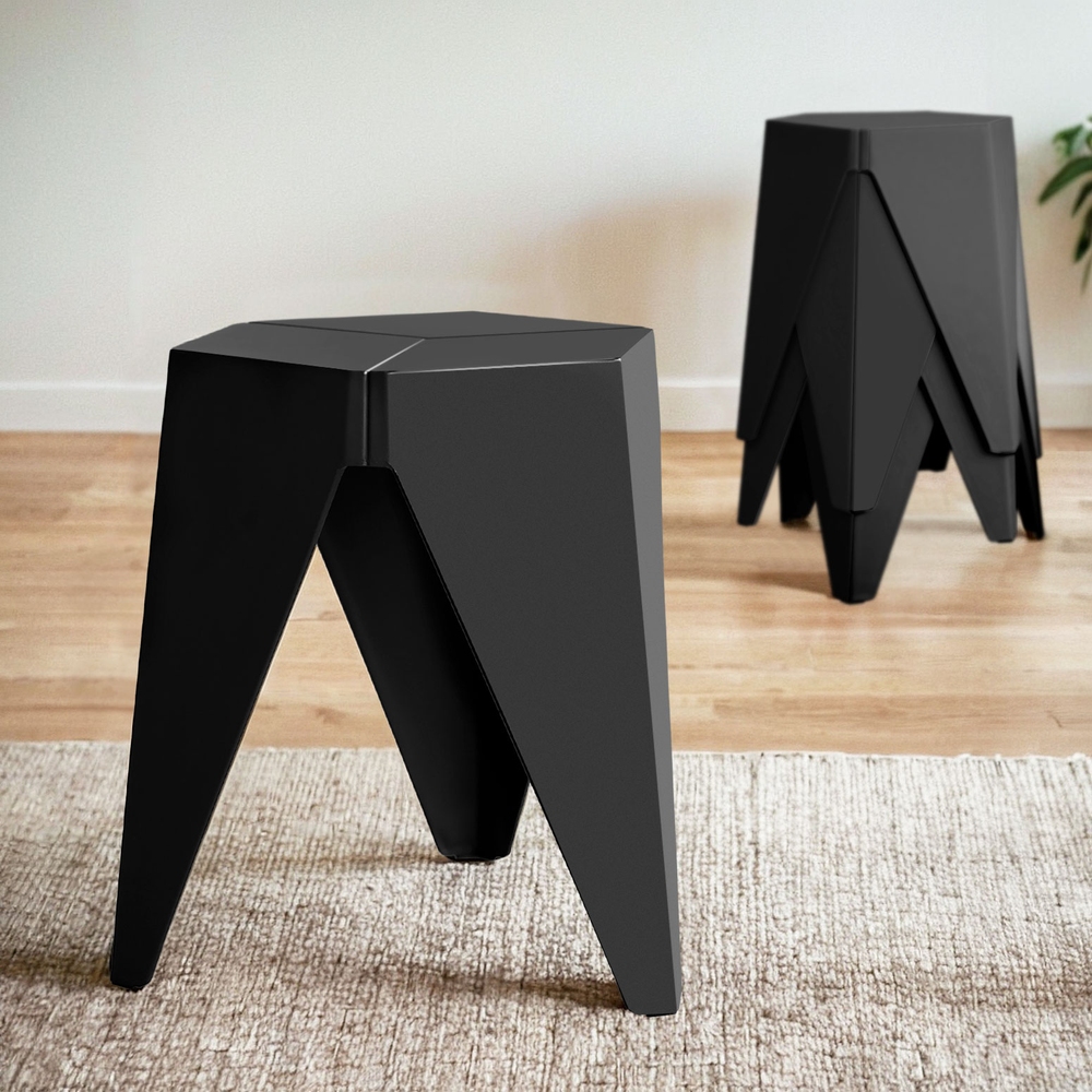 AI-PP-STOOL-T-BKX4-198135-06 Artiss 4PC Puzzle Stool Plastic Bar Stools Stackable Black - Image 1