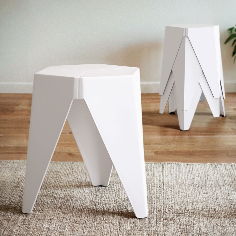 AI-PP-STOOL-T-WHX4-198136-06 Artiss 4PC Puzzle Stool Bar Stools Stackable White - Image 1