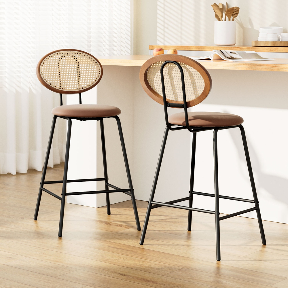 BA-B-ML-8783-BRX2-202502282046-00 Artiss 2x Bar Stools PU Leather Stools Brown - Image 1