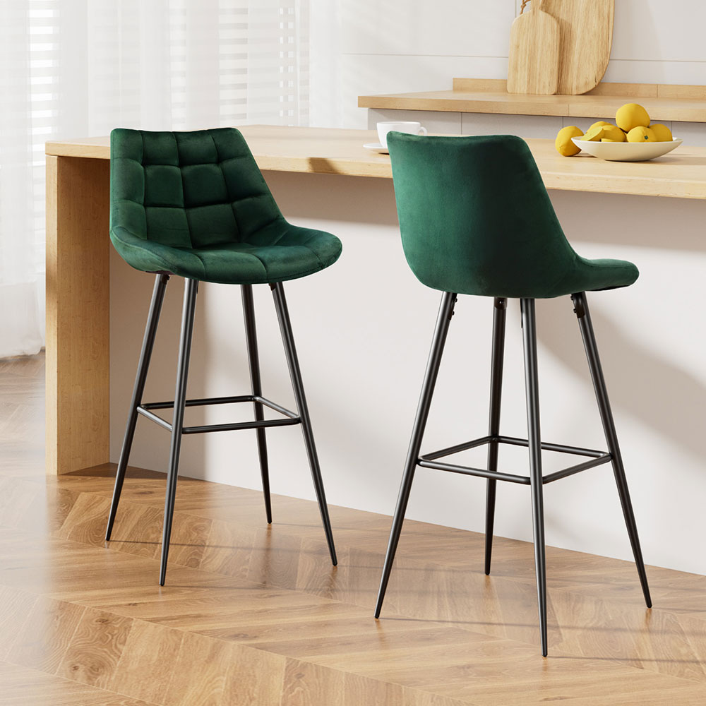 BA-K-0222-GRX2-202502282052-00 Artiss 2x Bar Stools Velvet Chairs Green - Image 1