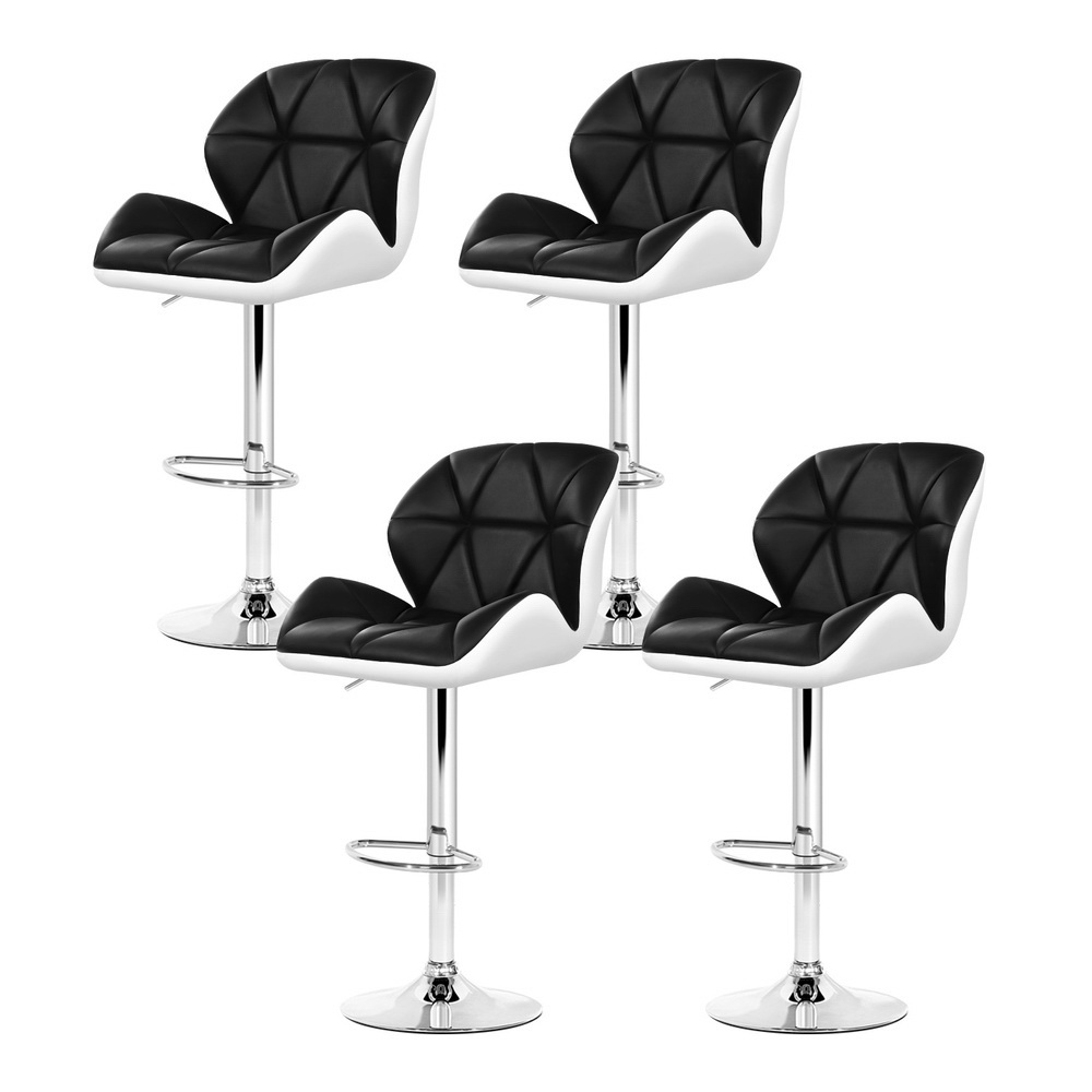 BA-K-717A-BK-WHX4-202503051330-00 Artiss 4x Bar Stools Gas Lift Padded Leather Black & White - Image 1
