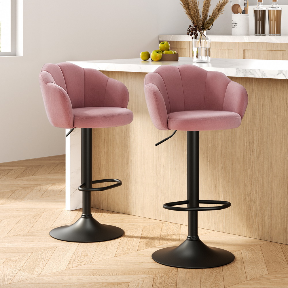 BA-K-9968-PKX2-52845-07 Artiss 2x Bar Stools Gas Lift Velvet Pink - Image 1