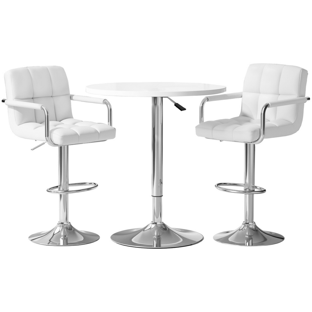 BA-TAB-CHR-GASLIFT-WH-202503281536-00 Artiss Bar Table and Stools Set Dining Desk Kitchen Chairs Cafe Pub - Image 1