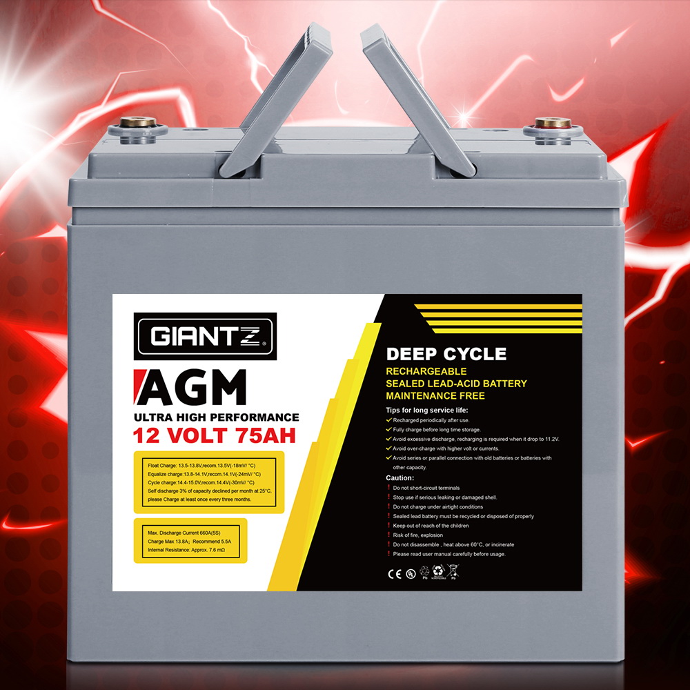 BATTERY-C-AGM-75-202502282032-00 Giantz AGM Deep Cycle Battery 12V 75Ah Box Portable Solar Caravan Camping - Image 1