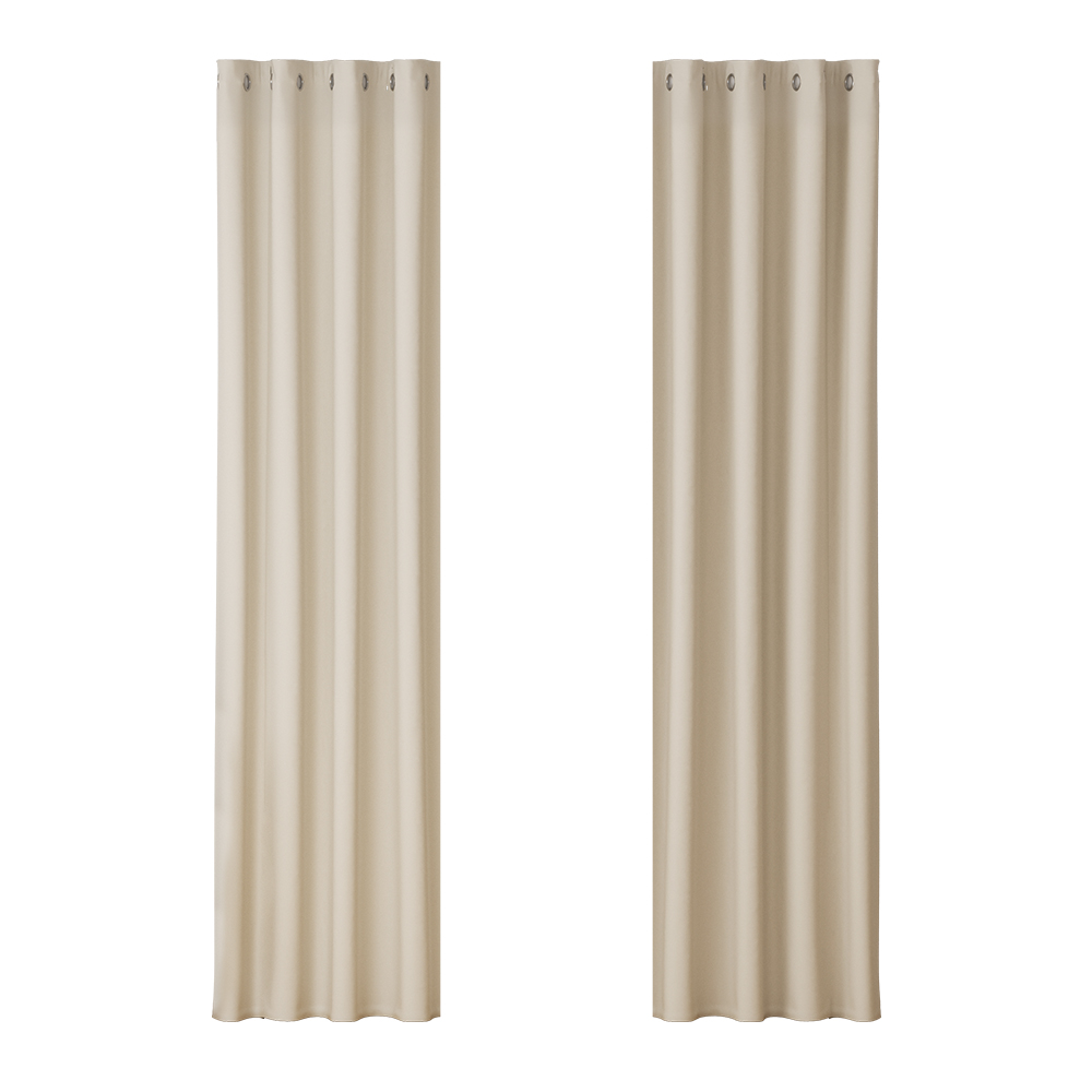 BC-MATT-140X230-BG-00 Artiss 2X Blockout Curtains Eyelet 140x230cm Beige - Image 1