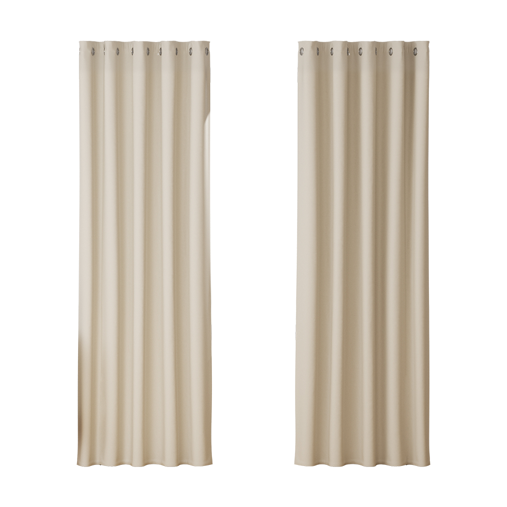 BC-MATT-180X213-BG-00 Artiss 2X Blockout Curtains Eyelet 180x213cm Beige - Image 1