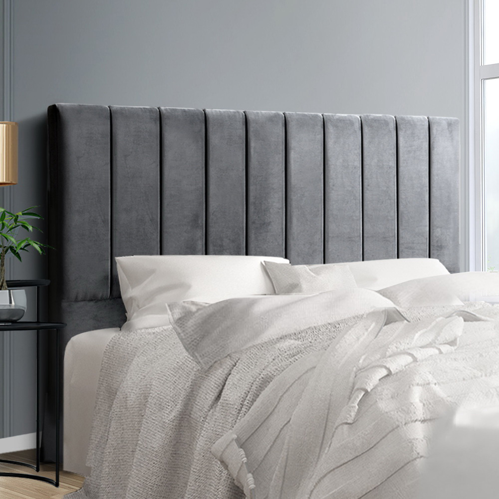 BFRAME-F-SALA-GY-K-202502281358-00 Artiss Bed Head Headboard King Velvet - VELA Grey - Image 1
