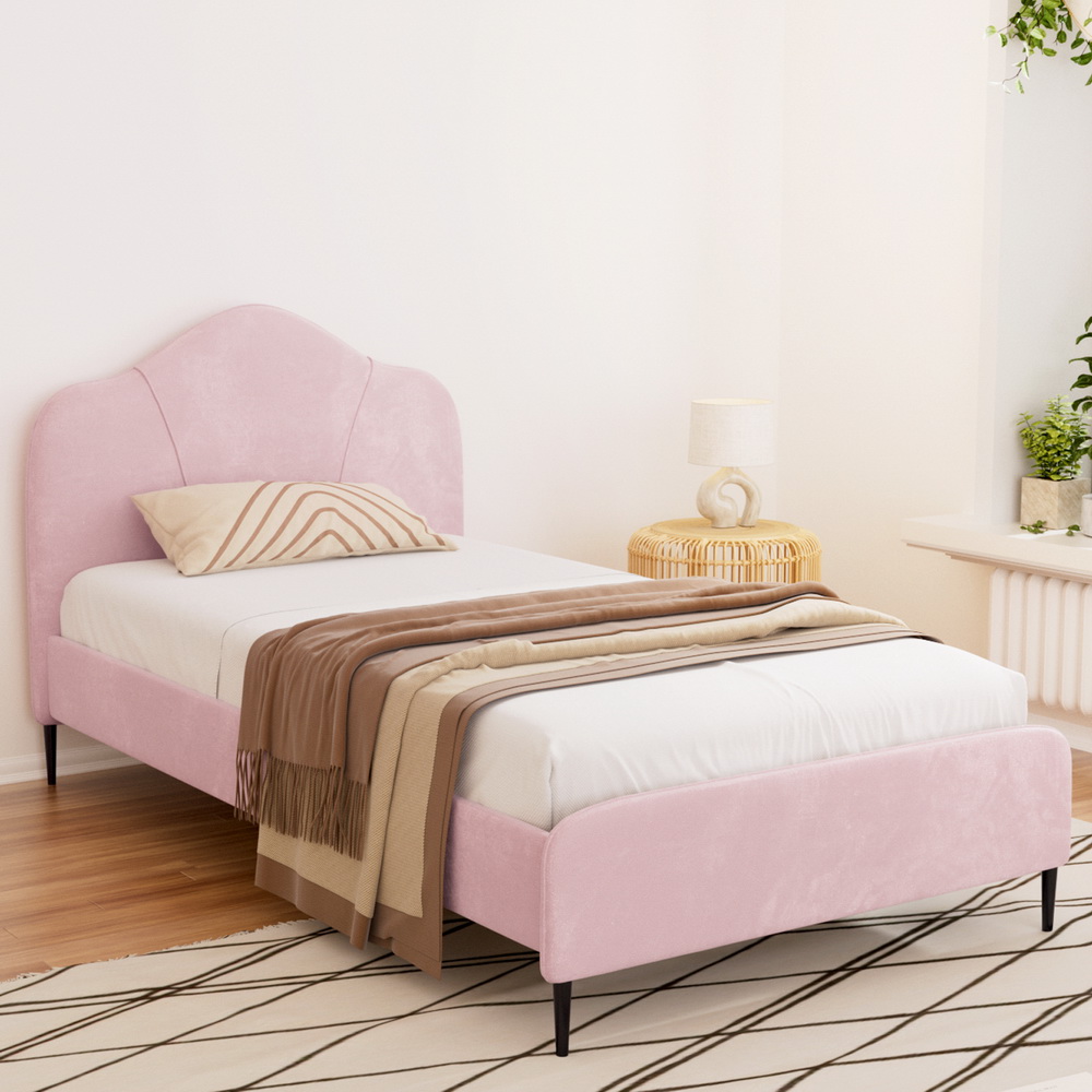 BFRAME-G-OLAN-KS-PK-ABC-156239-06 Artiss Bed Frame King Single Size Velvet Pink OLAN - Image 1