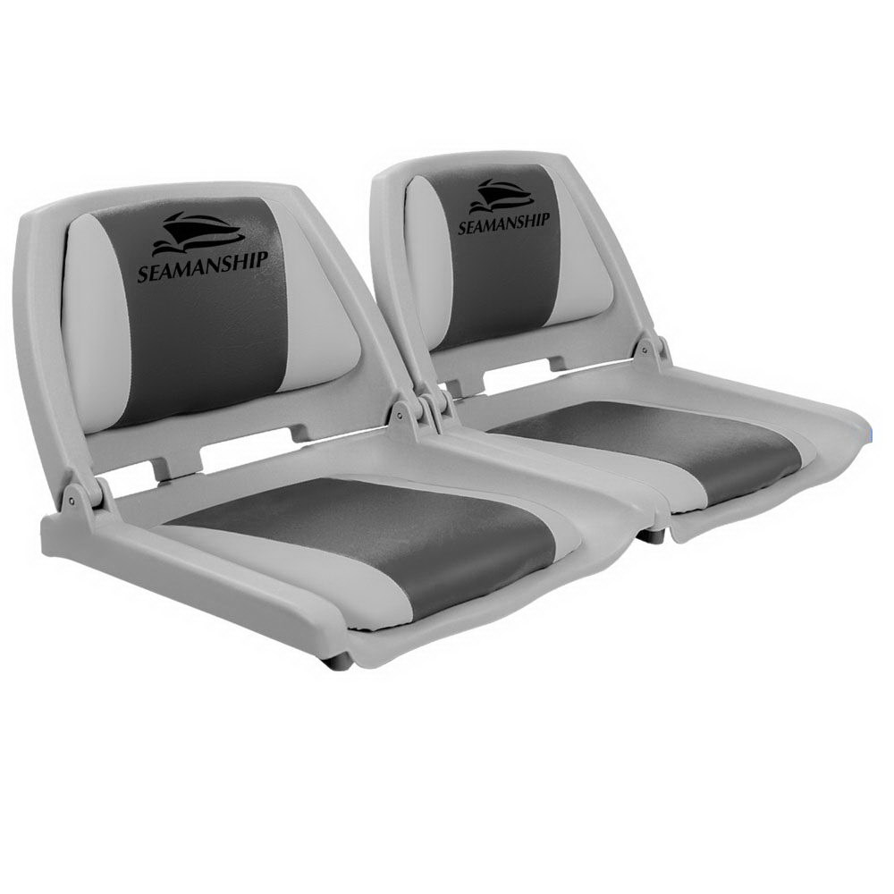 BS-86101-GC-FC2-00 Seamanship 2X Folding Boat Seats Marine Seat Swivel Low Back 4cm Padding Grey - Image 1