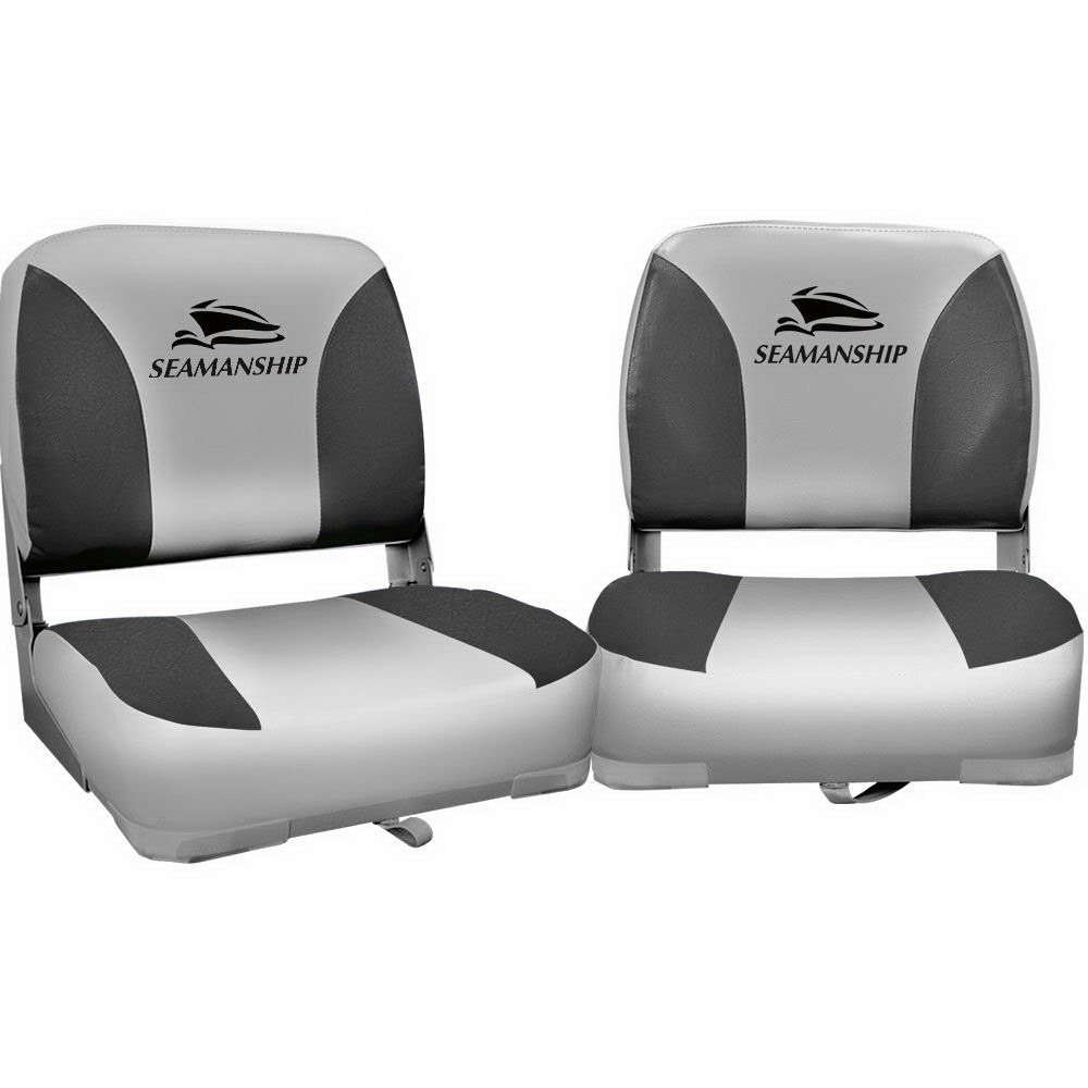 BS-86202-GC-40-00 Seamanship 2X Folding Boat Seats Marine Swivel Low Back 13cm Padding Charcoal - Image 1