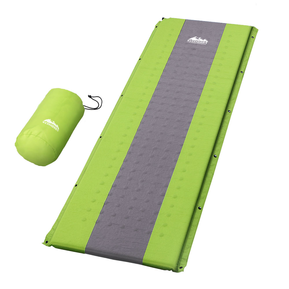CAMP-MAT-THIN-SIN-GREEN-18726-00 Weisshorn Self Inflating Mattress Camping Sleeping Mat Air Bed Pad Single Green - Image 1