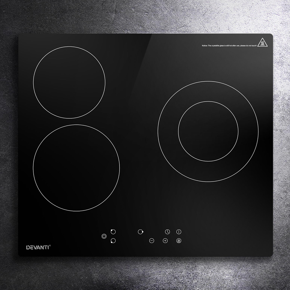 CCT-B-3E-4Z-TOUCH-BK-186690-06 Devanti Electric Ceramic Cooktop 60cm Kitchen Cooker 4 Burner Hob Touch Control 5200W - Image 1