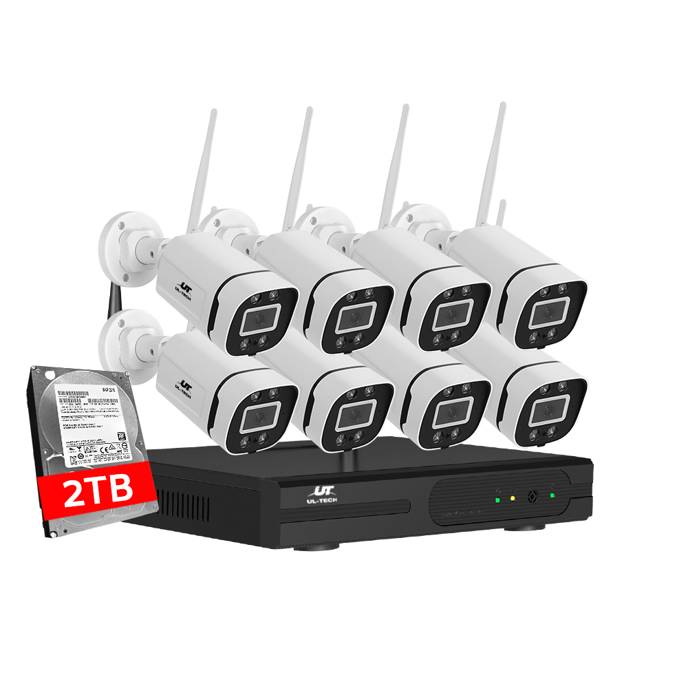 CCTV-WF-CLA-8C-8P-2T-64383-00 UL-tech Wireless CCTV Security System 8CH NVR 3MP 8 Square Cameras 2TB - Image 1