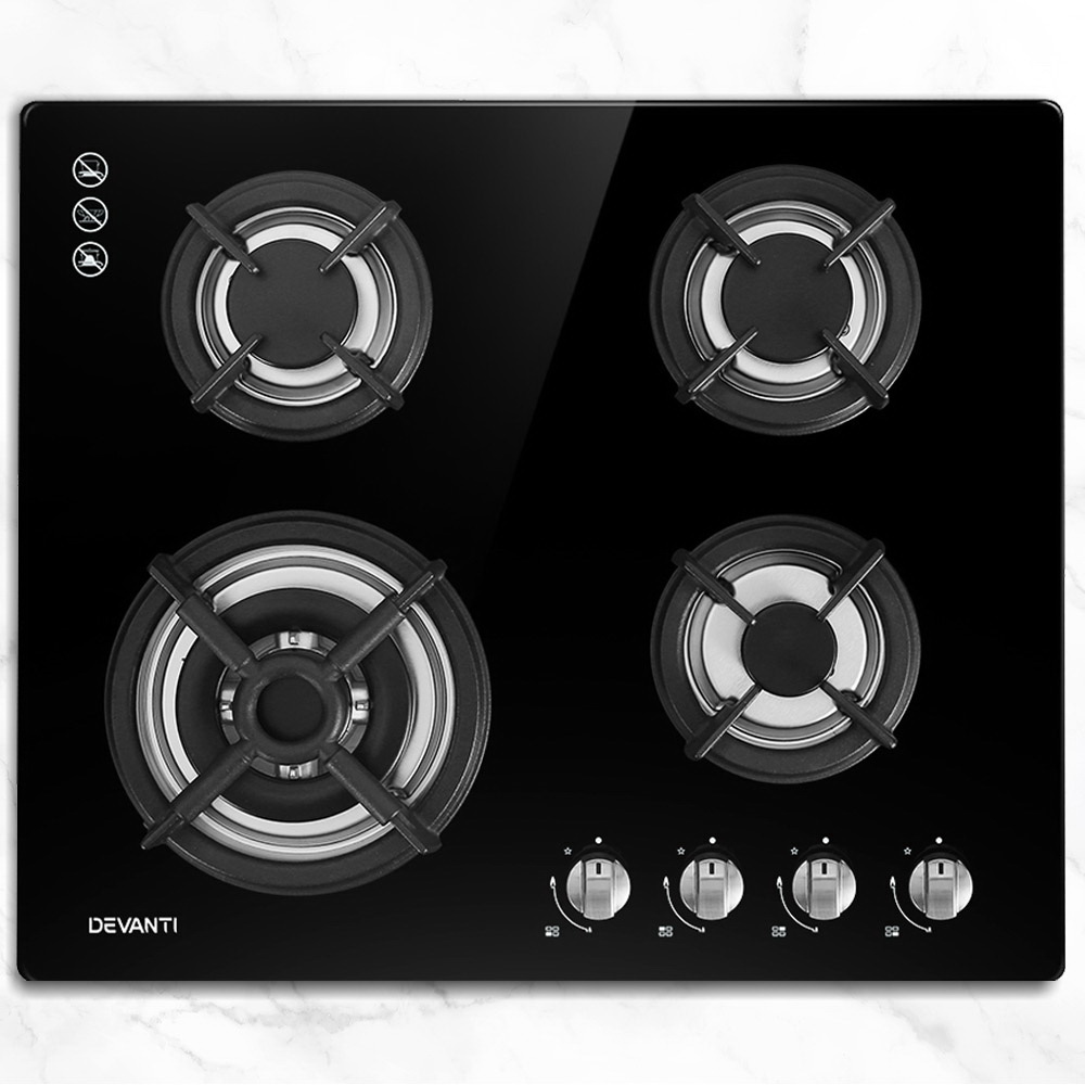 CT-GAS-4BTB-BK-202502281530-00 Devanti Gas Cooktop 60cm 4 Burner Black - Image 1