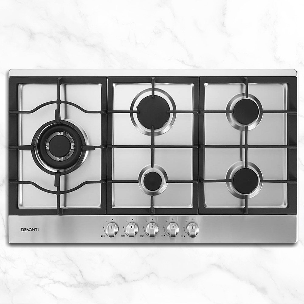 CT-GAS-5B-SS-202502281530-00 Devanti Gas Cooktop 90cm 5 Burner Silvir - Image 1