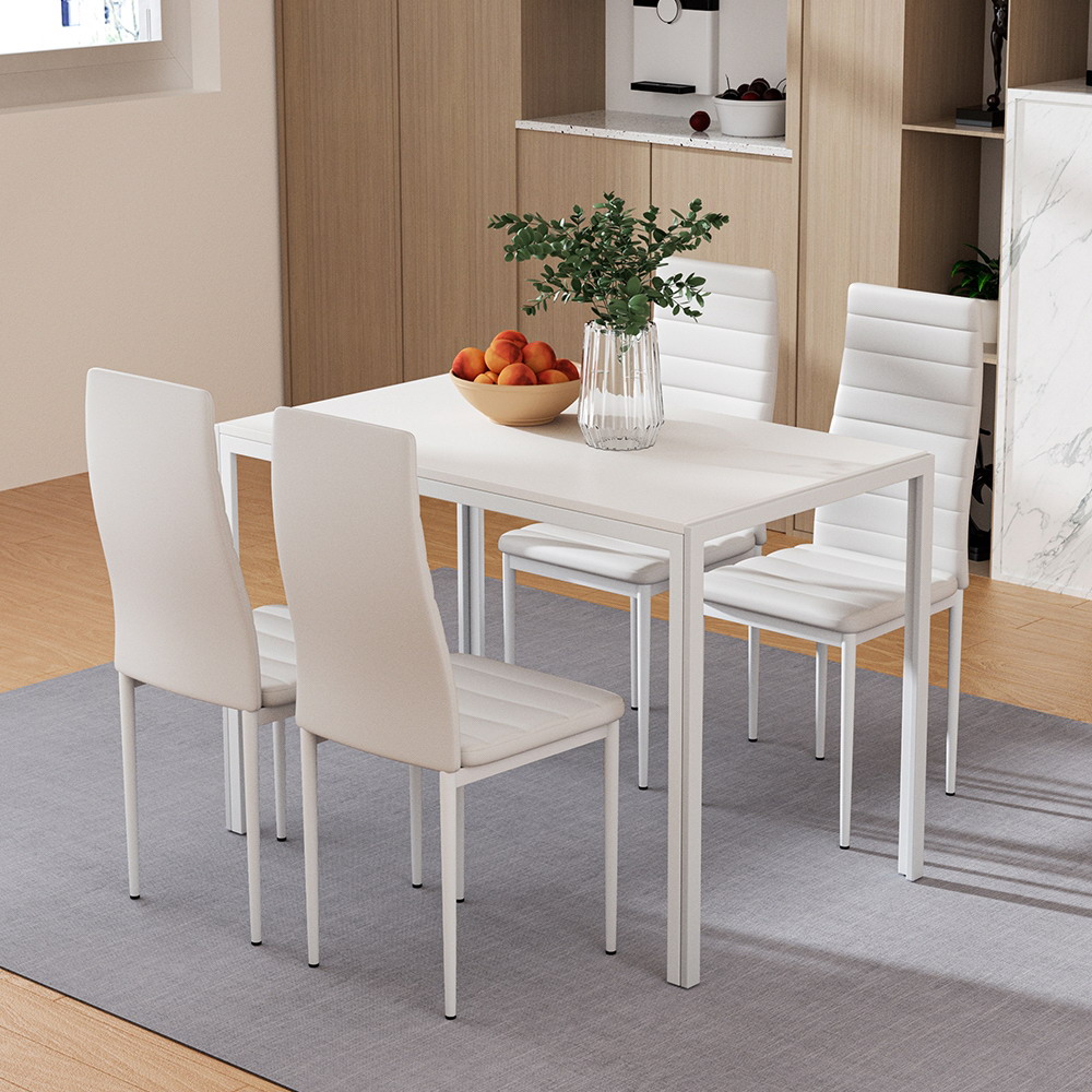 DINING-B-M-T105-WH-AB-61445-06 Artiss Dining Chairs and Table Dining Set 4 Chair Set Of 5 White - Image 1