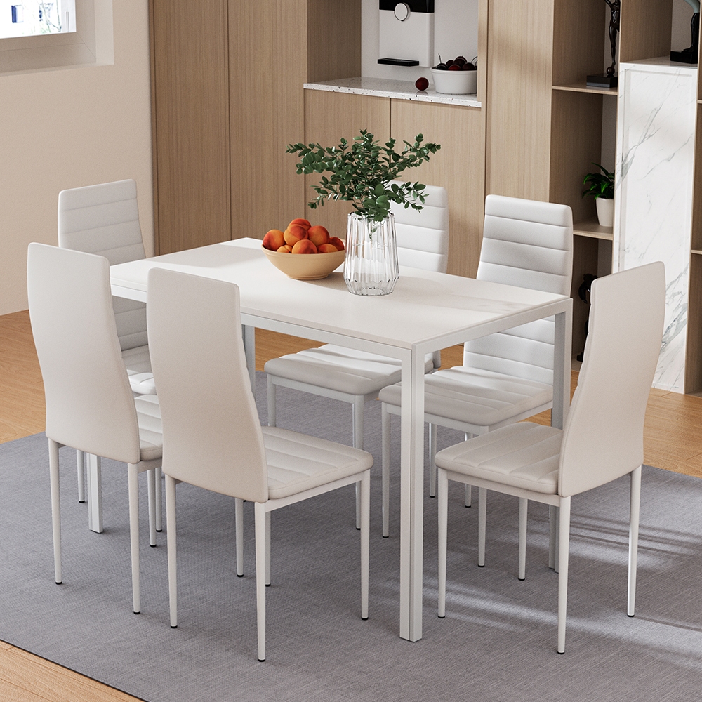 DINING-B-M-T120-WH-ABC-61447-06 Artiss Dining Chairs and Table Dining Set 6 Chair Set Of 7 White - Image 1