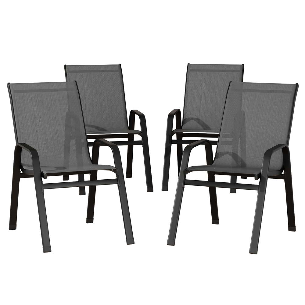 FF-B-STA-CHAIR-GE-X4-202504231108-00 Gardeon 4PC Outdoor Dining Chairs Stackable Lounge Chair Patio Furniture Grey - Image 1