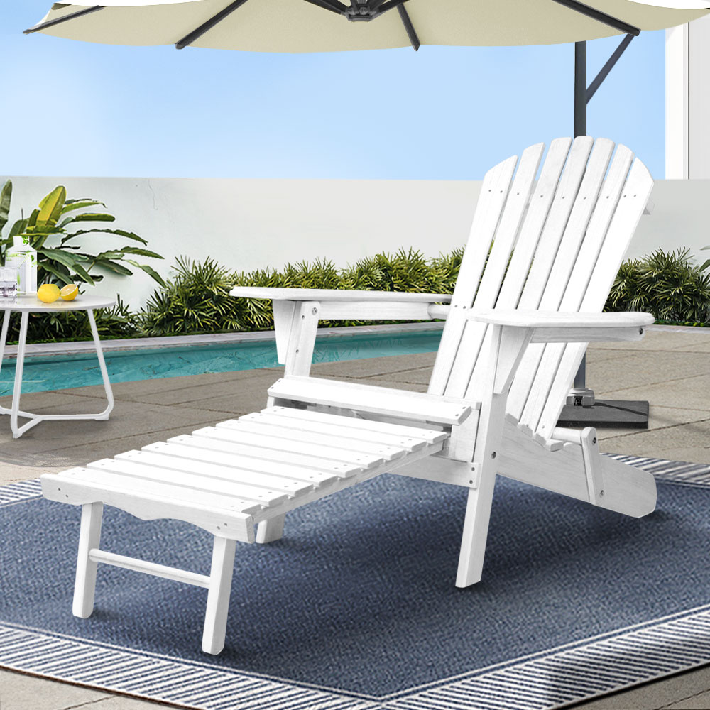 FF-BEACH-NTLCHOTTO-WH-202502281624-00 Gardeon Sun Lounge Outdoor Chairs Wooden Foldable Patio Furniture Adirondack White - Image 1