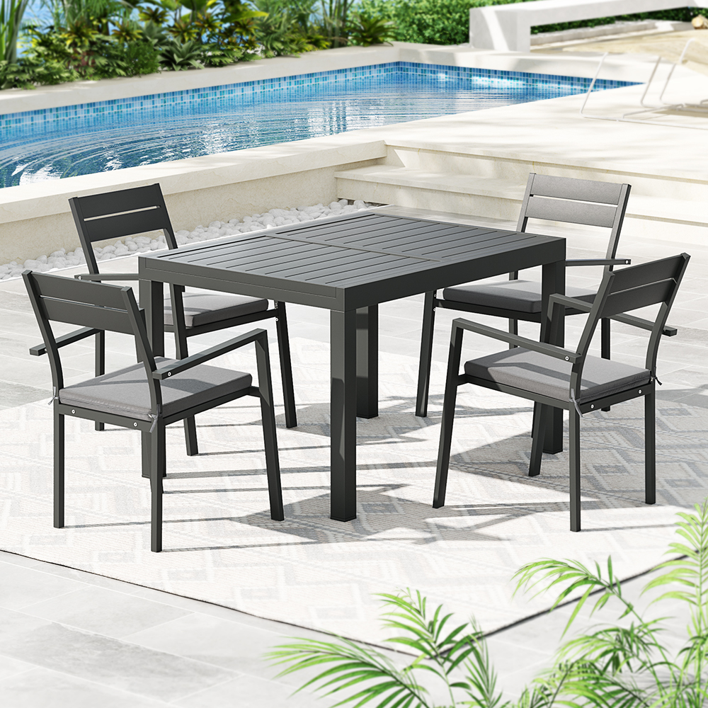 FF-DINING-5CLS-BK-ABC-91758-04 Gardeon Outdoor Dining Set 5 Piece Aluminum Extendable Table Setting Black - Image 1