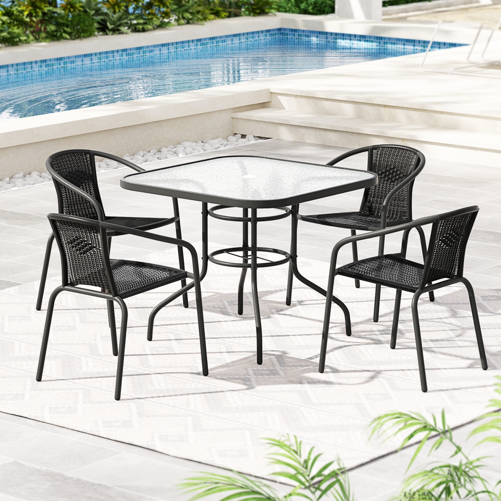 FF-DINING-5CLS-SQUARE-AB-191860-04 Gardeon Outdoor Dining Set 5 Piece Steel Stackable Chairs Table Patio Furniture - Image 1