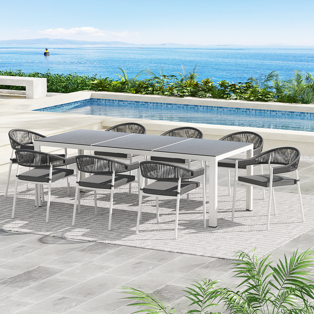 FF-DINING-9CLS-WH-ABC-91773-03 Gardeon Outdoor Dining Set 9 Piece Steel Table Chairs Setting White - Image 1