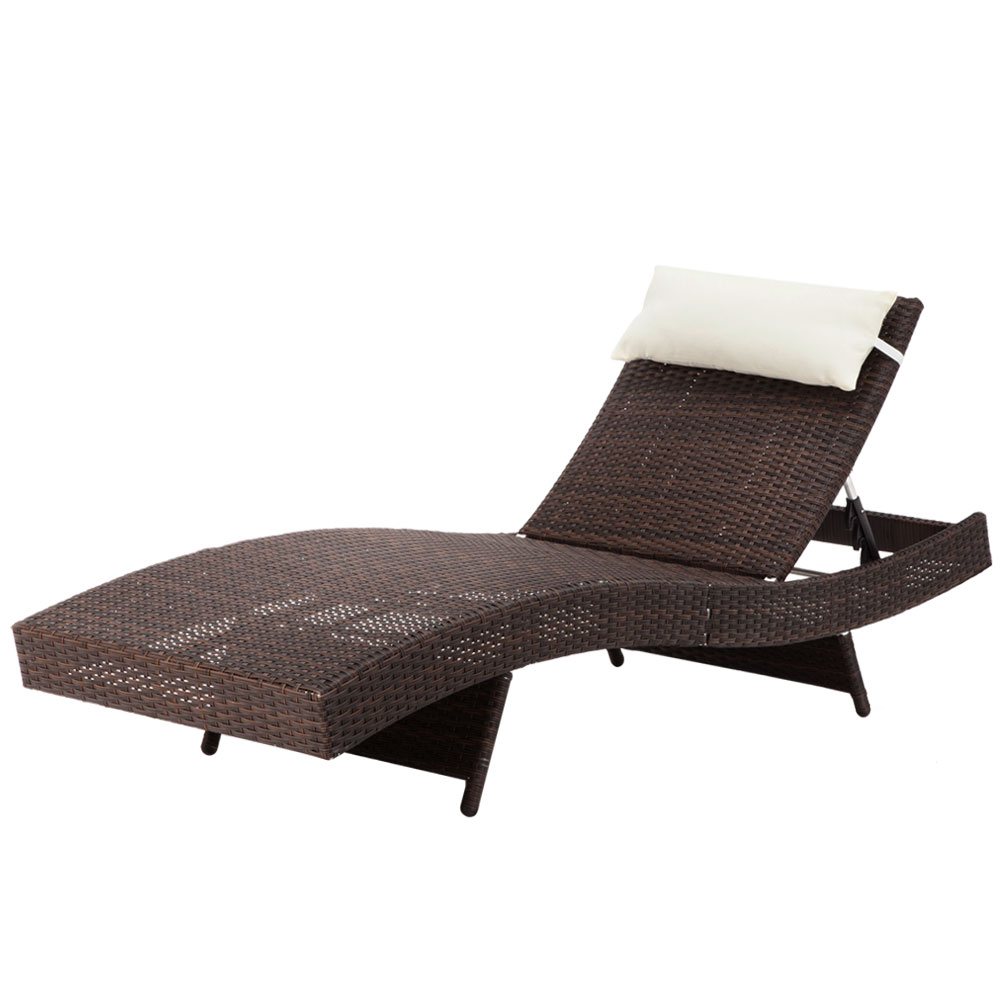 FF-LOUNGE-WA-BR-00 Gardeon Sun Lounge Wicker Lounger Outdoor Furniture Beach Chair Garden Adjustable Brown - Image 1