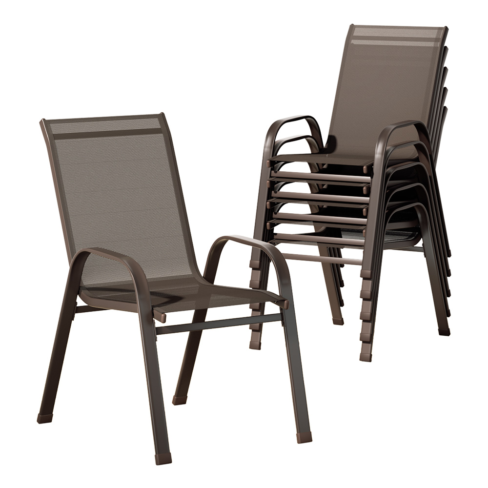 FF-STA-CHAIR-BR-X6-91506-00 Gardeon 6PC Outdoor Dining Chairs Stackable Lounge Chair Patio Furniture Brown - Image 1