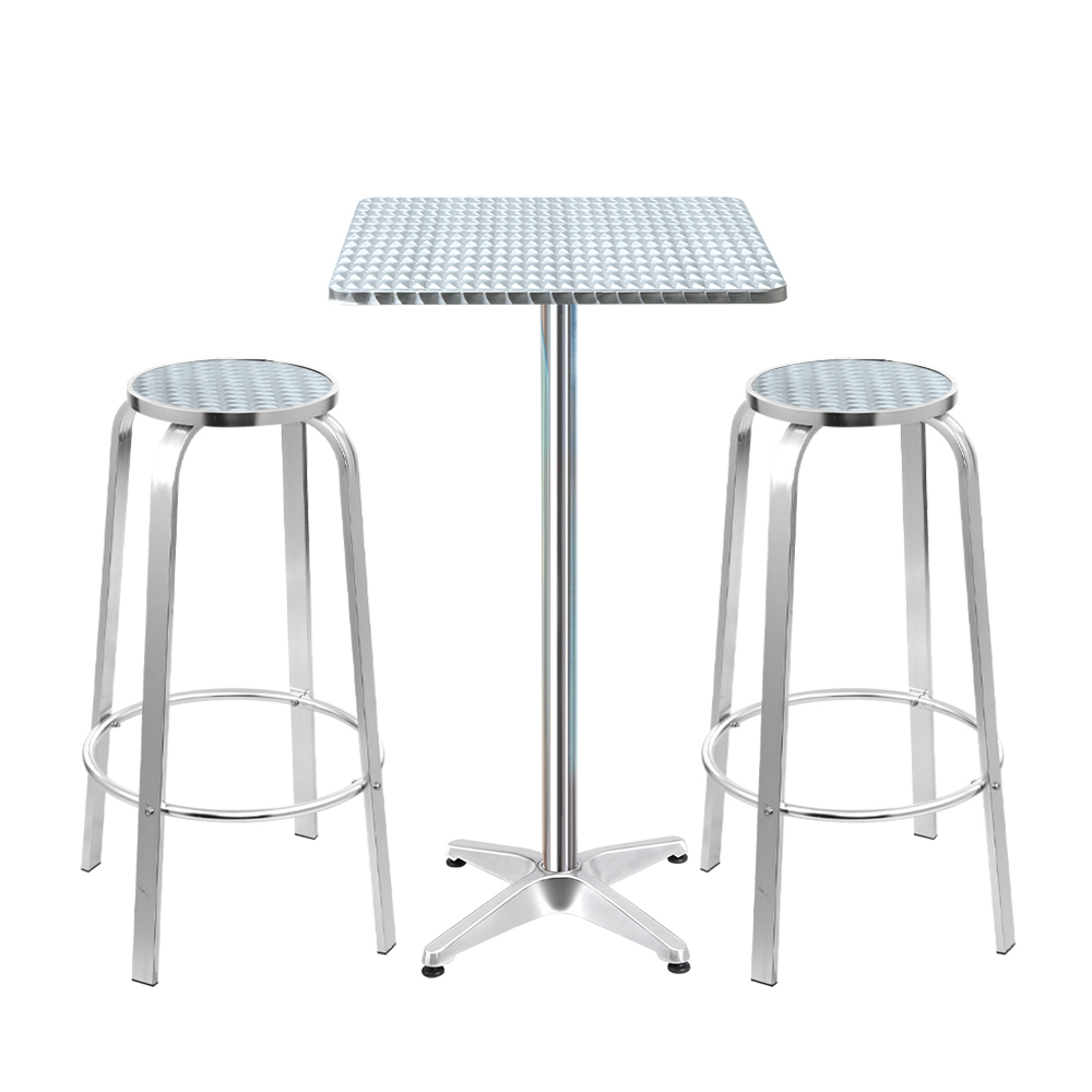 FF-TABLESET-SQ-00 Gardeon 3-Piece Outdoor Bar Set Bistro Table Stools Adjustable Square Cafe - Image 1
