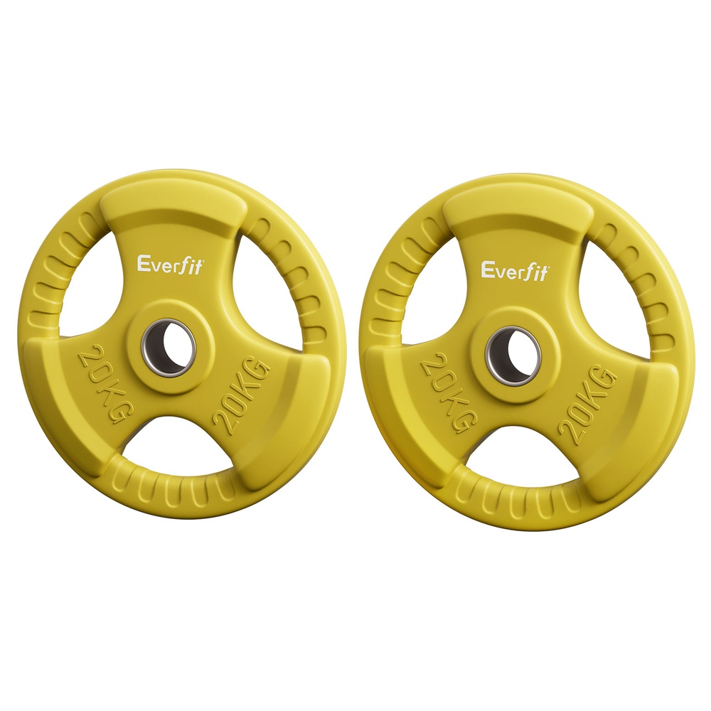 FIT-K-DB-PL-SET-40KG-189507-00 Everfit Weight Plates Olympic 20kgx2 Dumbbell Barbell Plate Weight Lifting Home Gym Yellow - Image 1