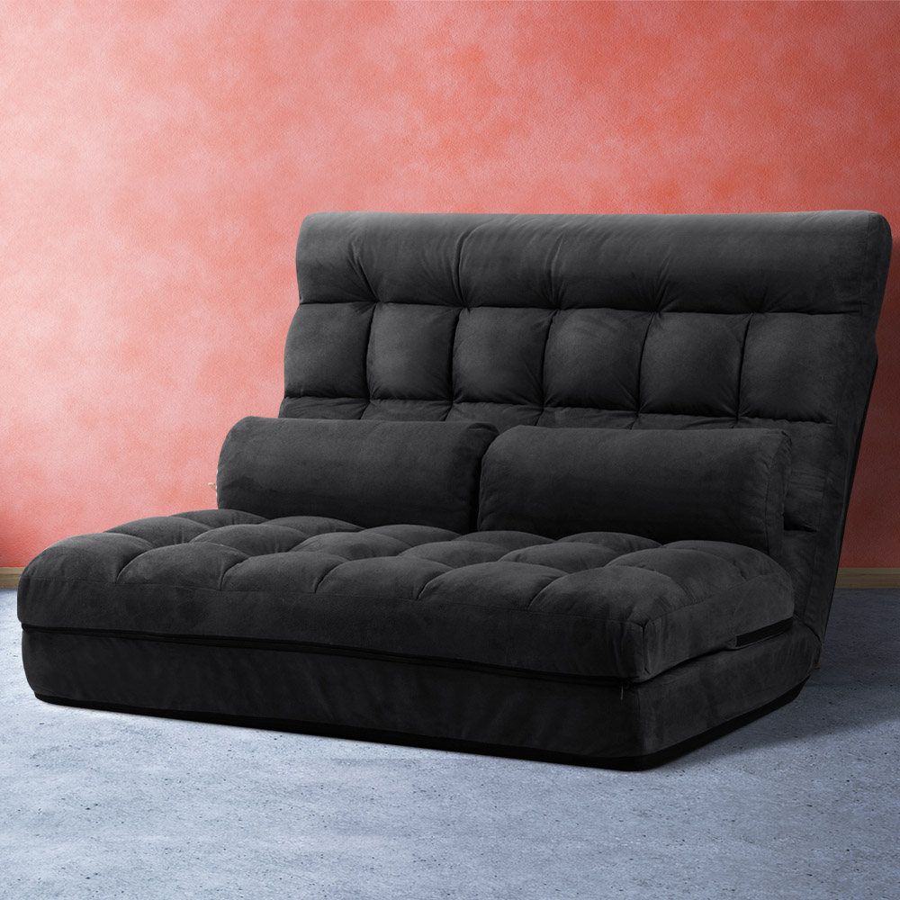 FLOOR-SBL-170SUE-CHA-16474-07 Artiss Lounge Sofa Bed 2-seater Charcoal Suede - Image 1