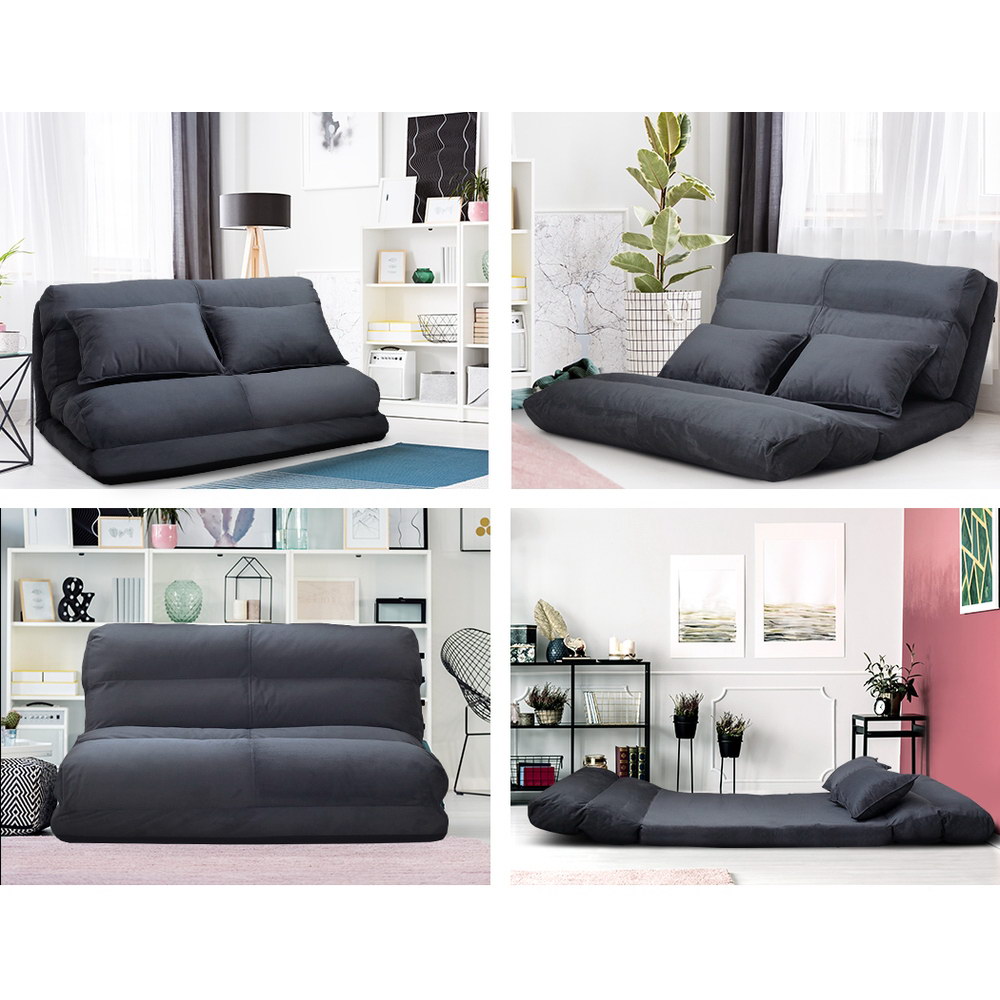 FLOOR-SBL-200SUE-S-CHA-202502281252-00 Artiss Floor Lounge Sofa Bed 2-seater Charcoal Suede - Image 1