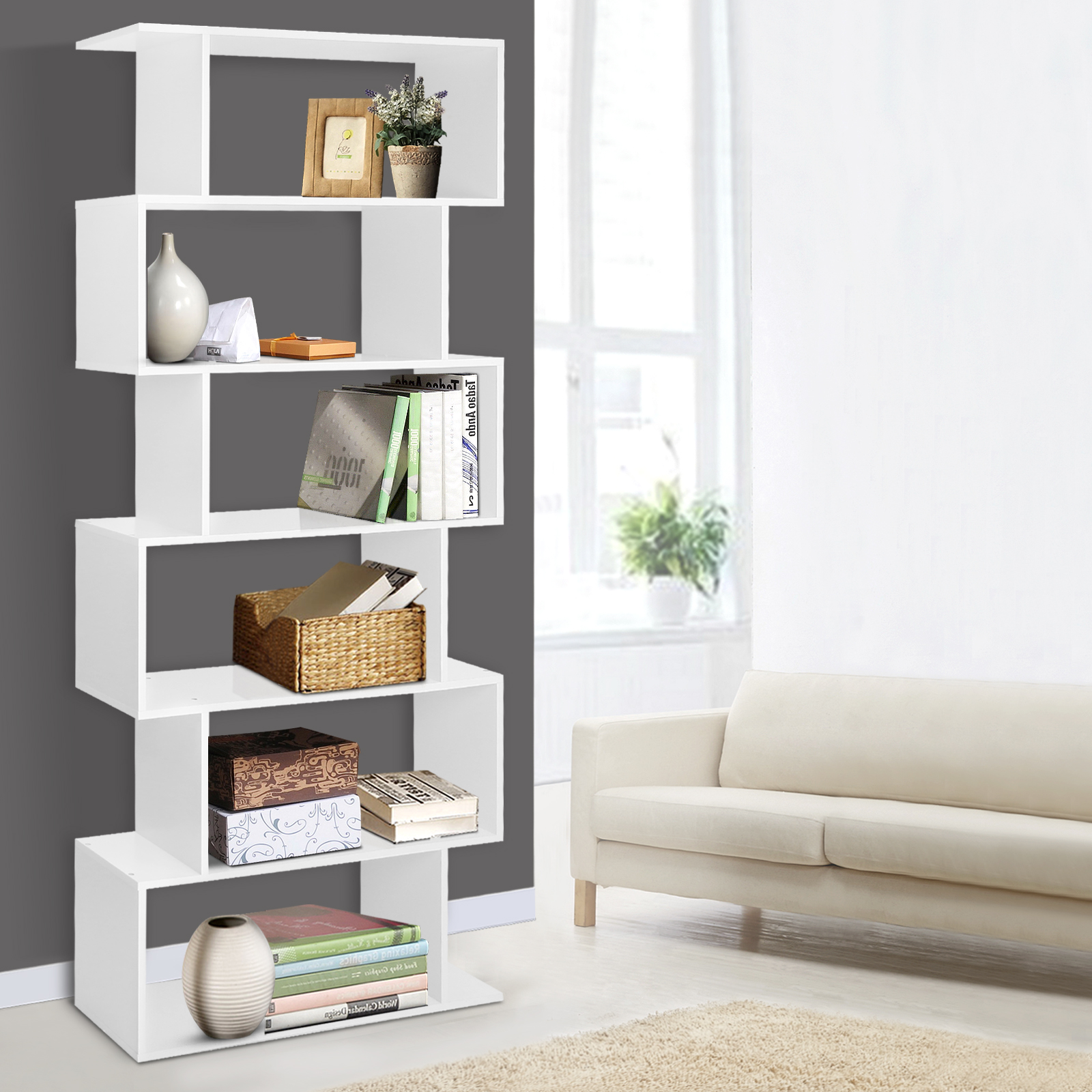 FURNI-DIS-6T-WH-8295-08 Artiss Bookshelf 6 Tiers - RIVA White - Image 1