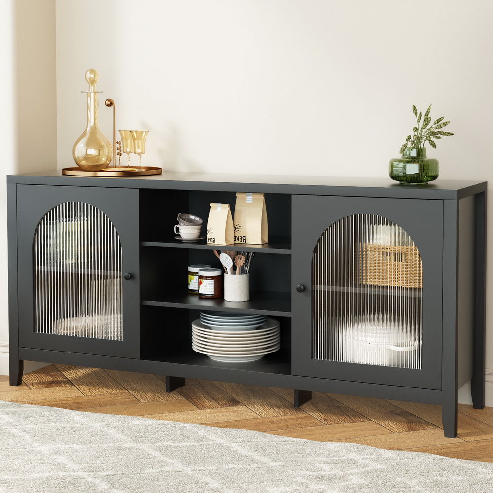 FURNI-G-SID-01-BK-AB-183776-04 Artiss Buffet Sideboard Shelves Double Doors - Black - Image 1