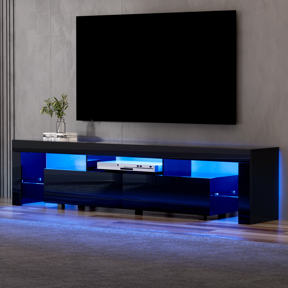FURNI-L-LED-GS-TV200-BK-AB-98157-04 Artiss TV Cabinet Entertainment Unit Stand RGB LED Gloss Furniture 200cm Black - Image 1