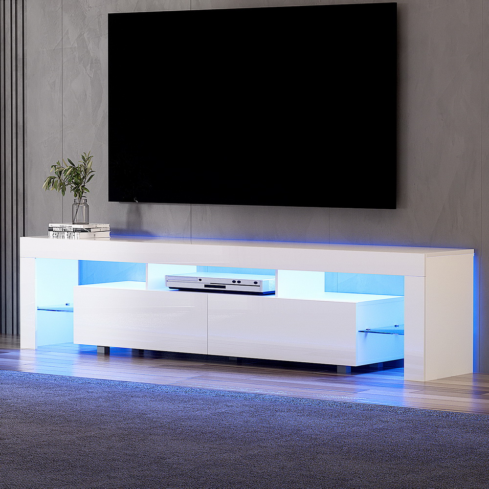 FURNI-L-LED-GS-TV200-WH-AB-19832-07 Artiss TV Cabinet Entertainment Unit Stand RGB LED Gloss Furniture 200cm White - Image 1