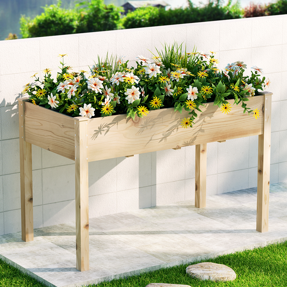 GARDEN-WOOD-PLAT-12060-91776-03 Green Fingers Garden Bed Elevated 120x60x80cm Wooden Planter Box Raised Container - Image 1