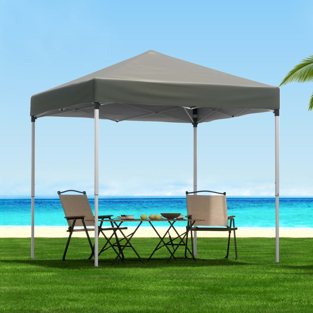 GAZEBO-T-2X2-F-EC-GR-BASE-197365-06 Instahut Gazebo 2x2m Outdoor Patio Garden Marquee Shade w/ Base Pods Grey - Image 1