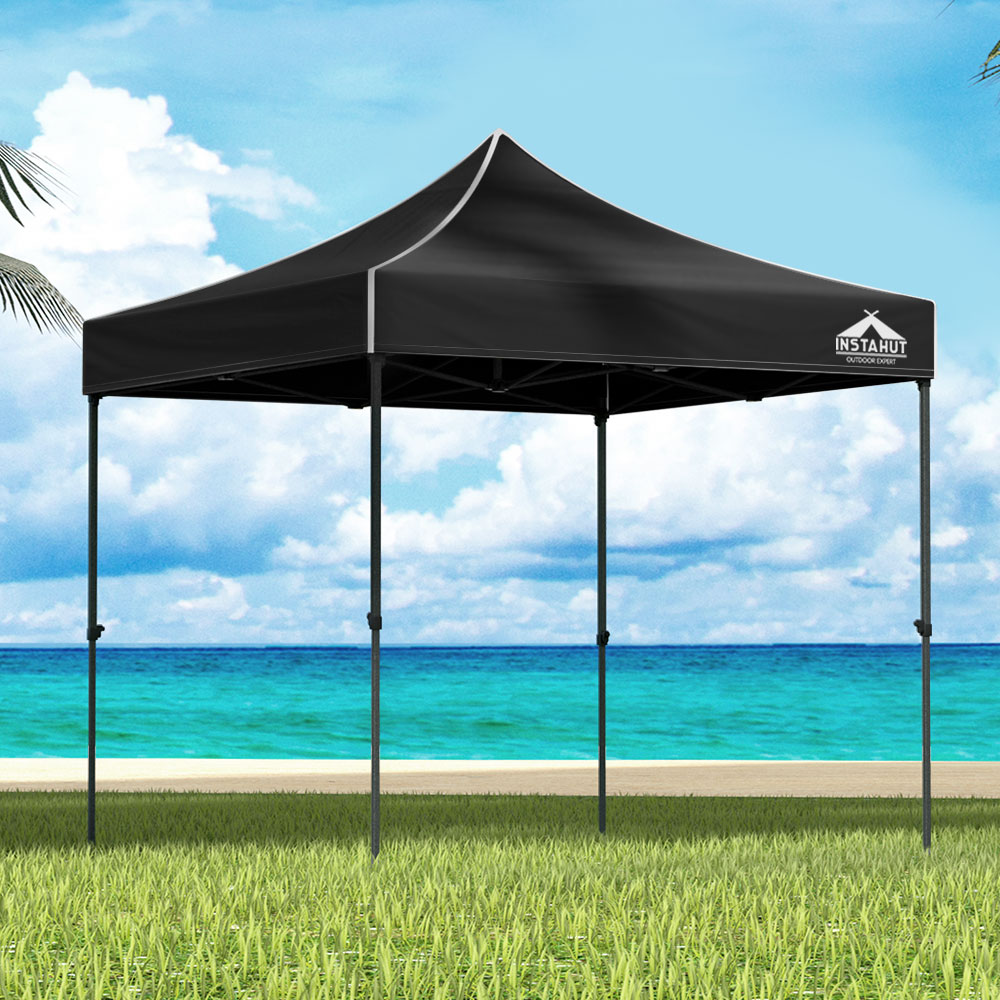 GAZEBO-T-3X3-F-BK-BASE-37264-06 Instahut Gazebo Pop Up Marquee 3x3 Folding 500D Wedding Tent Base Pod Black - Image 1