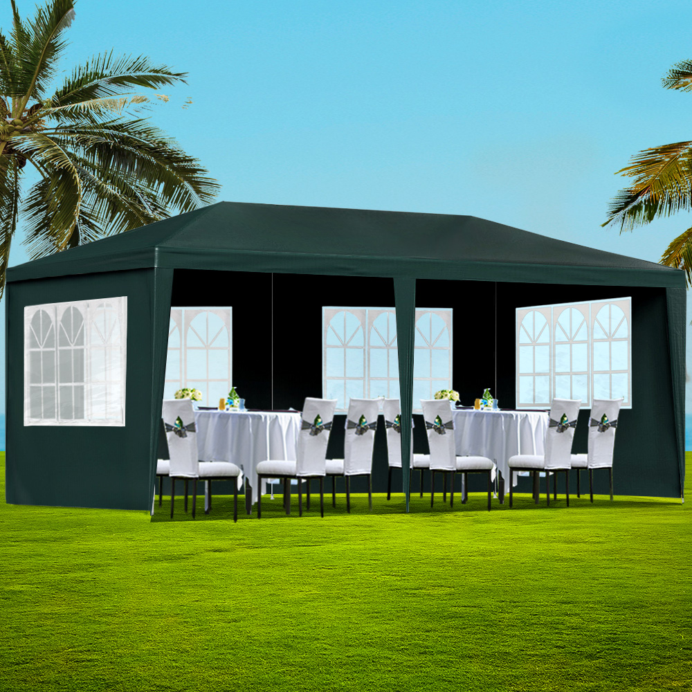 GAZEBO-WED-C-FG-3X6-4W-GN-202502281834-00 Instahut Gazebo 3x6m Marquee Wedding Party Tent Outdoor Camping Side Wall Canopy 4 Panel Green - Image 1