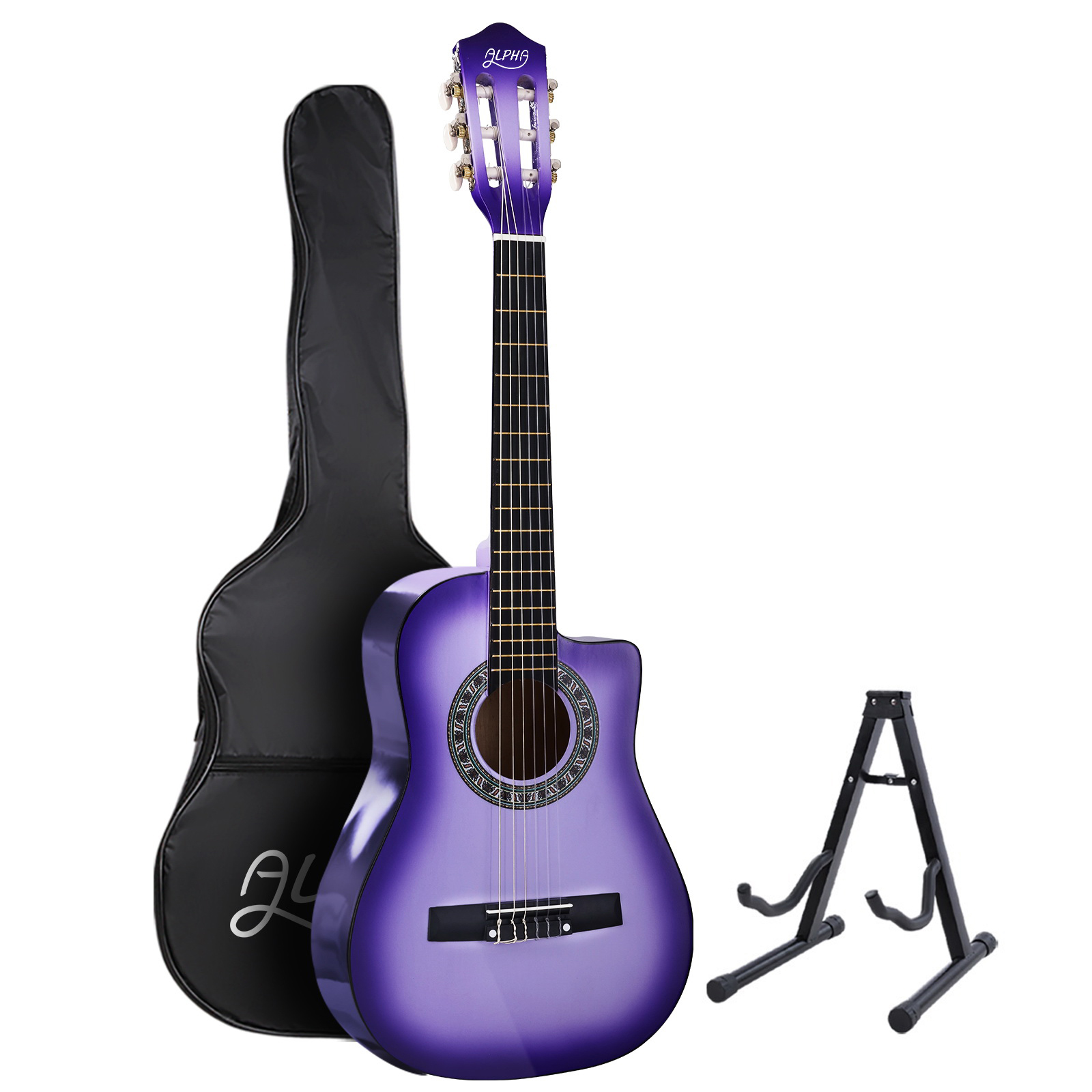 GUITAR-D-34-PURPLE-CAPO-20595-00 Alpha 34 Inch Classical Guitar Wooden Body Nylon String w/ Stand Beignner Purple - Image 1