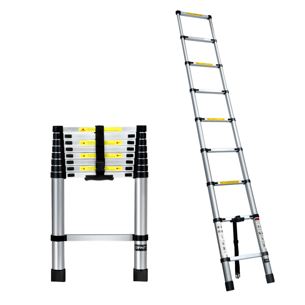 LD-TLCP-ALU-S-26M-64845-00 Giantz 2.6M Telescopic Ladder Aluminium Extension Extendable Steps Adjustable Height - Image 1