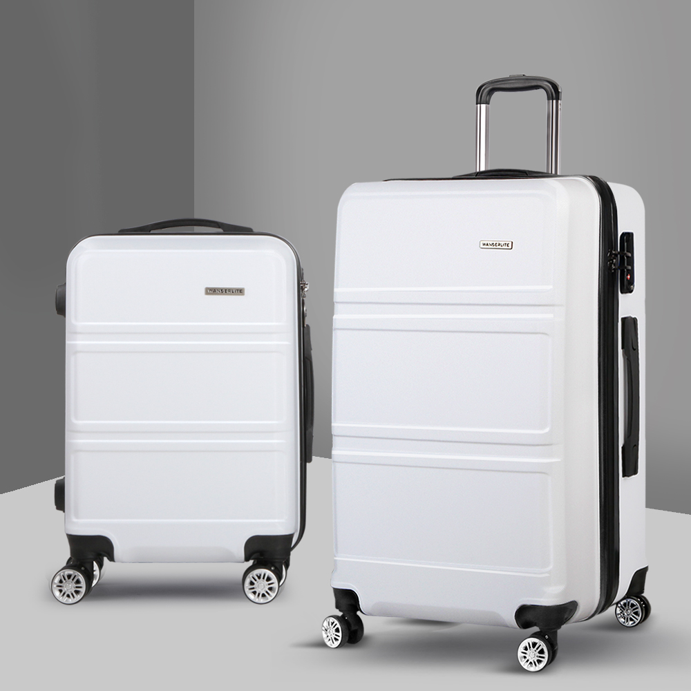 LUG-ABS-LINE-2SET-WH-13542-07 Wanderlite 20" 28" Luggage with TSA Lock Spinner Travel Suitcase Carry On Hard Shell Luggage Case White - Image 1