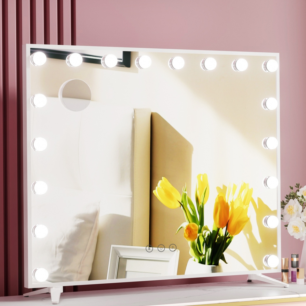 MM-E-FRAME-6580LED-WH-24679-06 80x65cm Embellir Makeup Mirror Hollywood Vanity with LED Light White Frame - Image 1