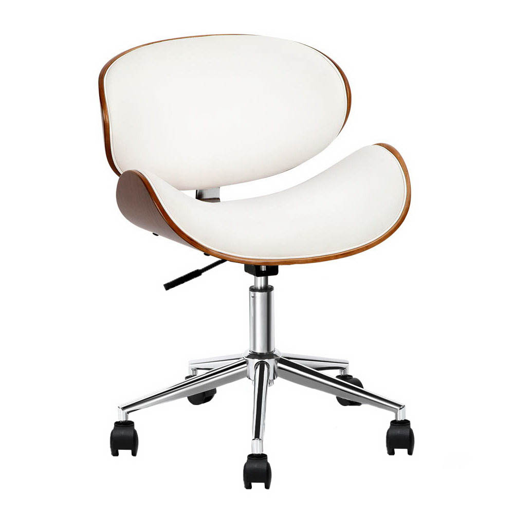 OCHAIR-BS-5429-WH-6118-00 Artiss Wooden Office Chair Leather Seat White - Image 1