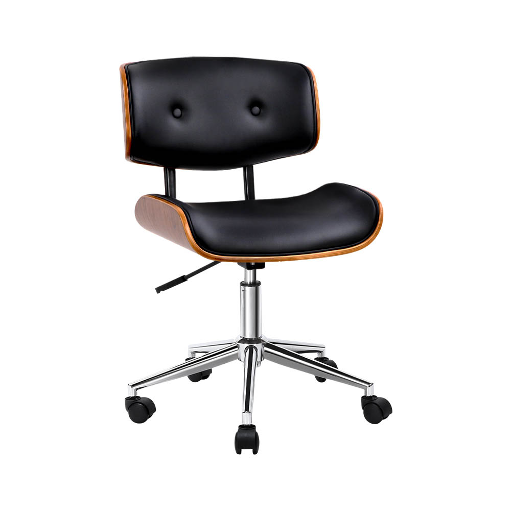 OCHAIR-BS-5435-WA-6120-00 Artiss Wooden Office Chair PU Seat Black Brown - Image 1