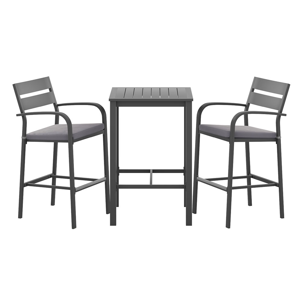 ODF-BARSET-BK-3SET-AB-202506101048-00 Gardeon 3Pcs Outdoor Bar Set Stools Dining Chairs Table Patio Aluminium Bistro Set Black - Image 1