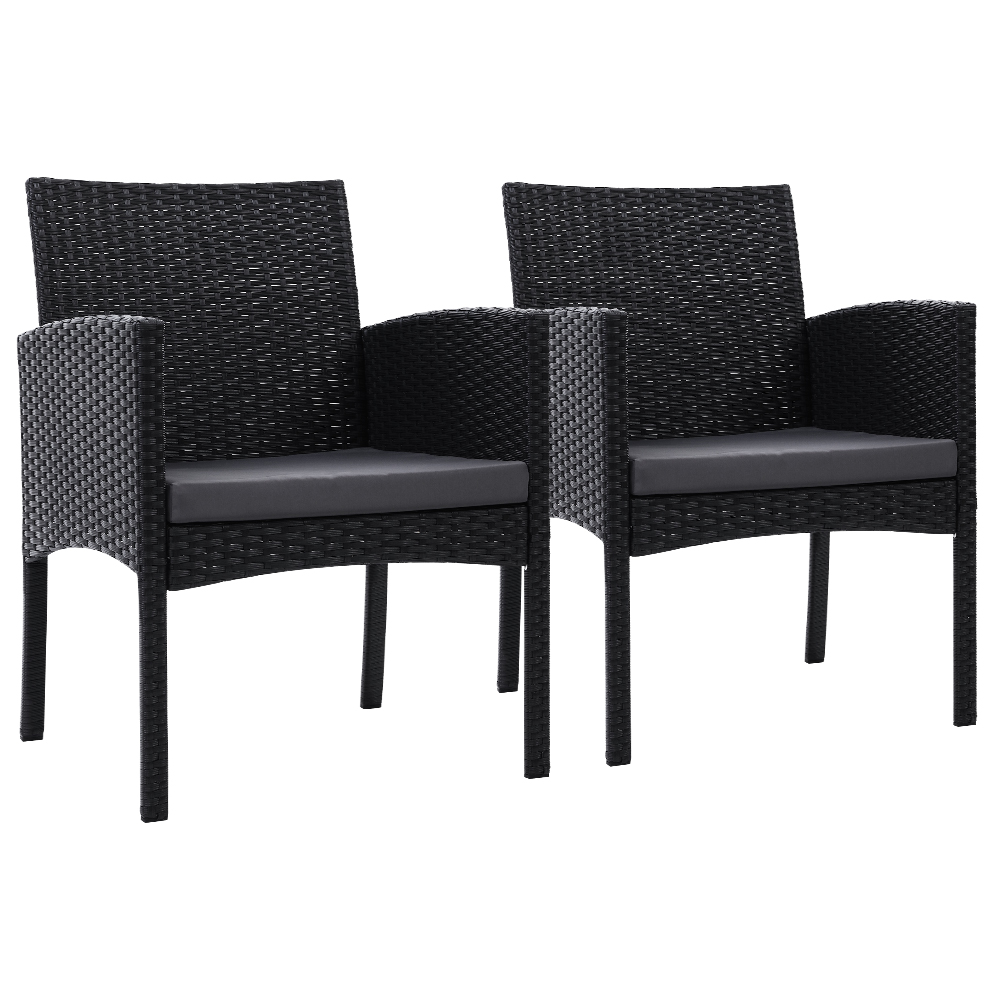 ODF-CHAIR-TEA-XL-BK-2X-00 Gardeon 2PC Outdoor Dining Chairs Patio Furniture Rattan Lounge Chair XL Ezra - Image 1